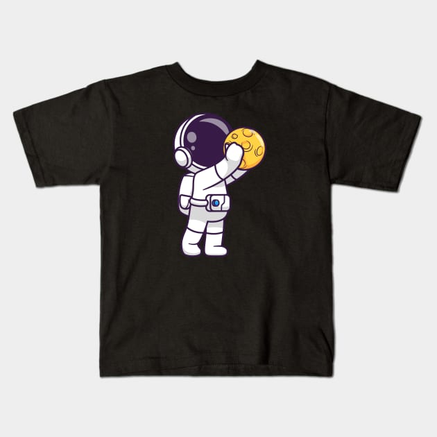 Cute Astronaut Holding Moon Cartoon Kids T-Shirt by Catalyst Labs